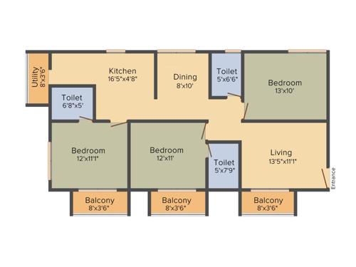 Reddy Ceyone (3BHK+3T (1,400 sq ft) 1400 sq ft)