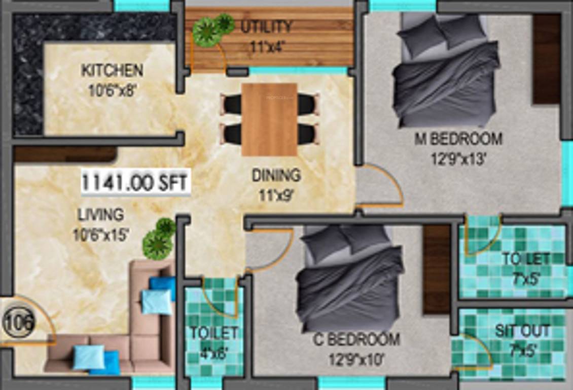 Anubandana Sai Balaji Enclave (2BHK+2T (1,141 sq ft) 1141 sq ft)