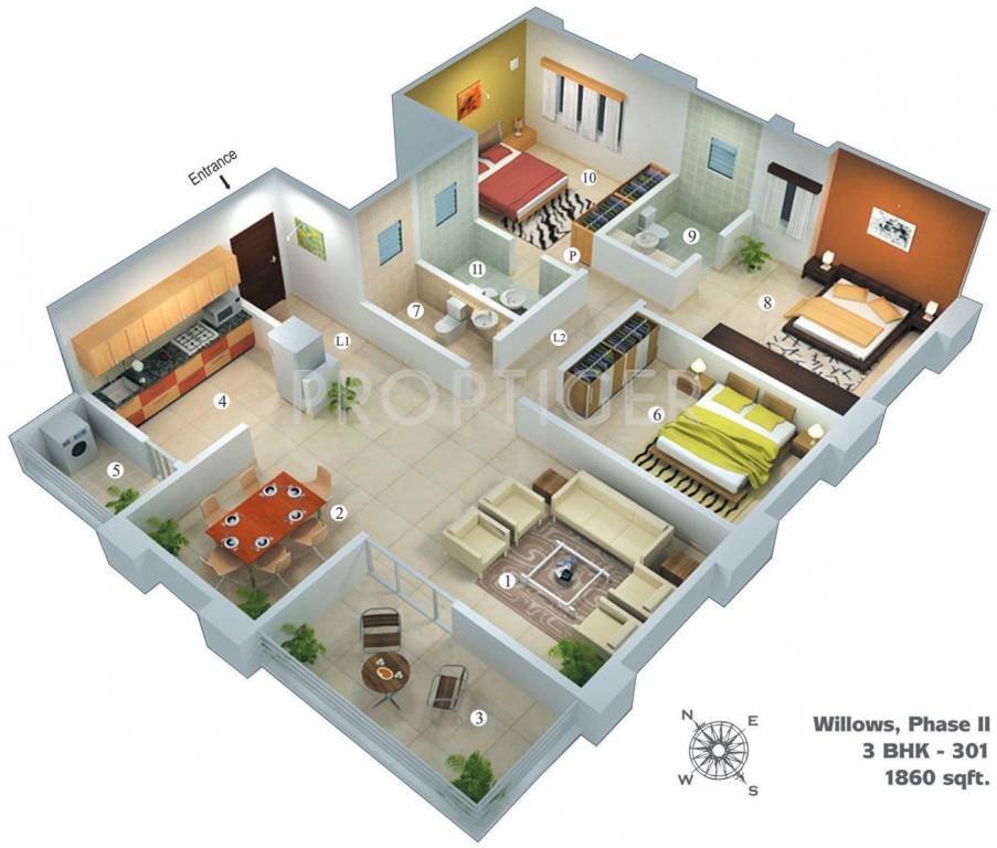 Vascon Willows (3BHK+3T (1,860 sq ft) 1860 sq ft)