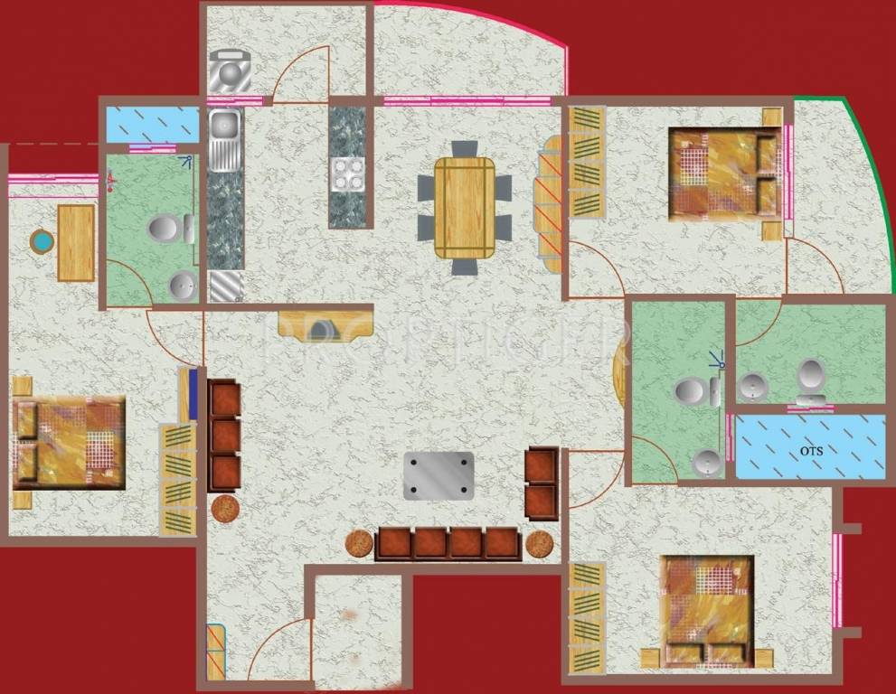 Aratt Royal Castle Floor Plan (3BHK+3T)