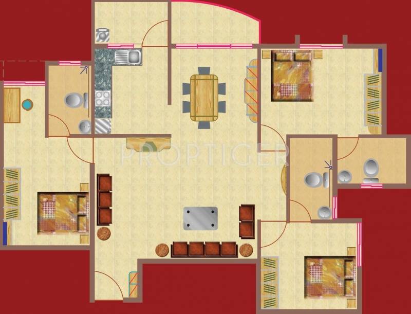 Aratt Royal Castle Floor Plan (3BHK+3T)