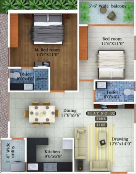 Green Tulasi (2BHK+2T (1,165 sq ft) 1165 sq ft)