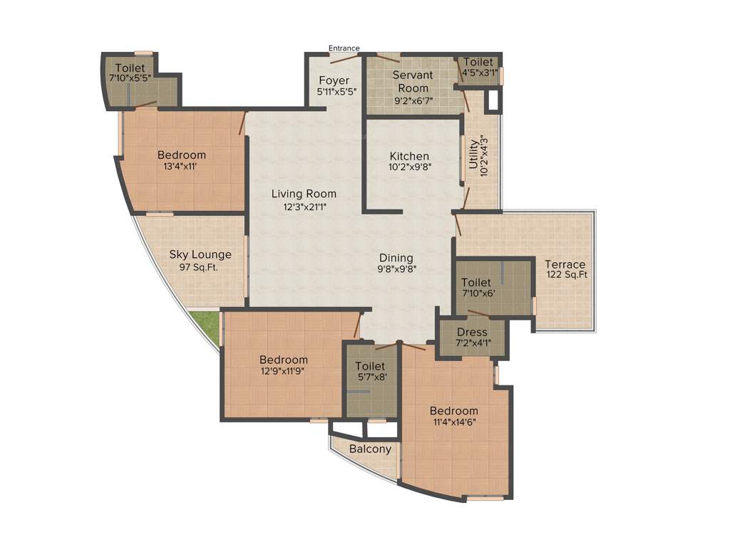 Vaswani Reserve (3BHK+3T (2,120 sq ft) + Study Room 2120 sq ft)