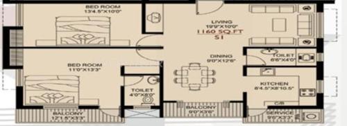 Vin Virtusa (2BHK+2T (1,160 sq ft) 1160 sq ft)