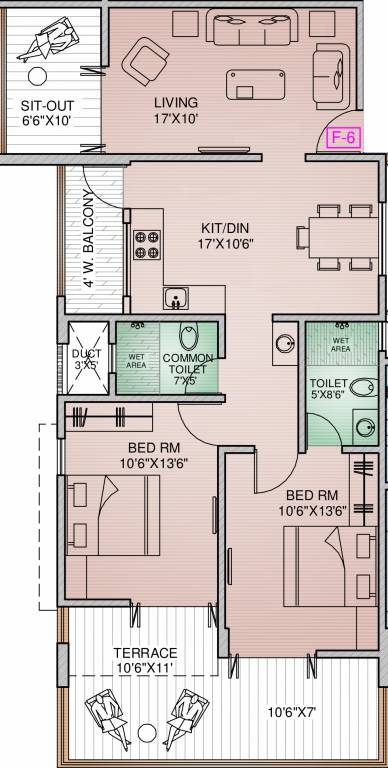 Bedekar The Palmgrove (2BHK+2T (1,239 sq ft) 1239 sq ft)