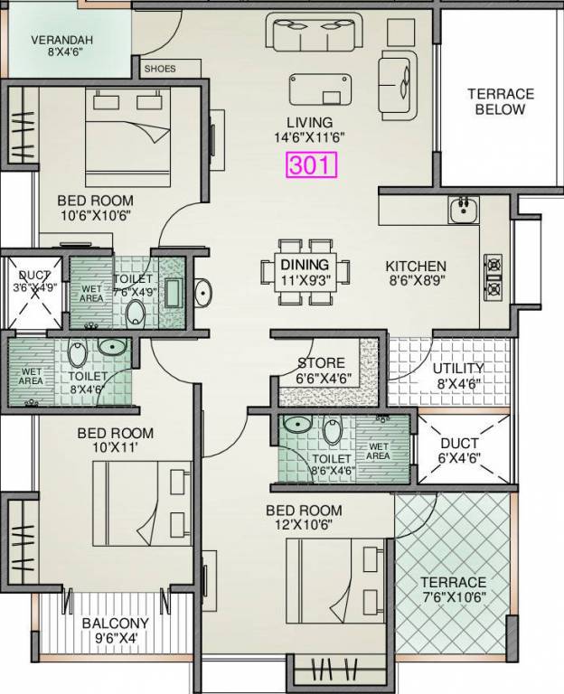 Bedekar The Palmgrove (3BHK+2T (2,250 sq ft) 2250 sq ft)