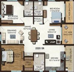 Jayabheri The Capital (3BHK+3T (2,220 sq ft) + Pooja Room 2220 sq ft)