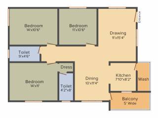Srivathsa Mayfair Cozy (3BHK+2T (1,370 sq ft) 1370 sq ft)