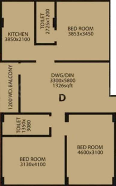 Asian Indigo Residency (3BHK+2T (1,326 sq ft) 1326 sq ft)