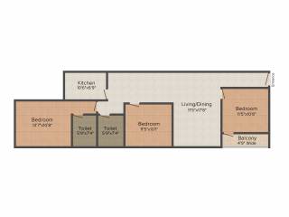Asian Indigo Residency (3BHK+2T (1,461 sq ft) 1461 sq ft)