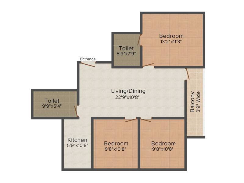 Asian Indigo Residency (3BHK+2T (1,207 sq ft) 1207 sq ft)