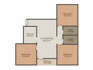 Asian Indigo Residency (3BHK+2T (1,234 sq ft) 1234 sq ft)