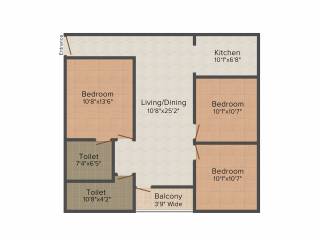 Asian Indigo Residency (3BHK+2T (1,303 sq ft) 1303 sq ft)