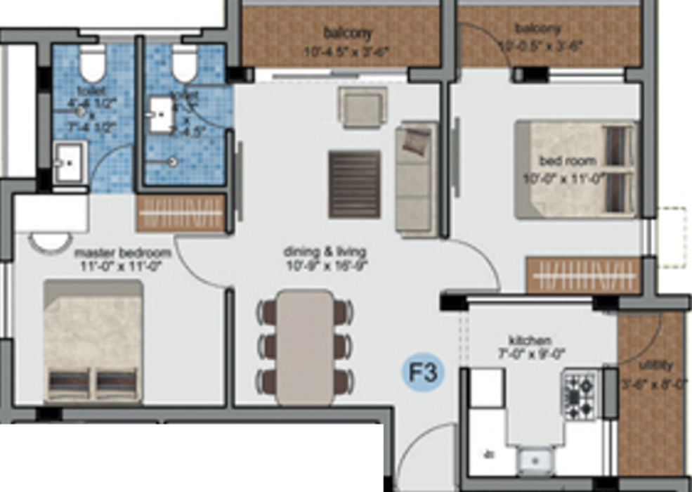 Abhinitha Vikas Opal (2BHK+2T (864 sq ft) 864 sq ft)