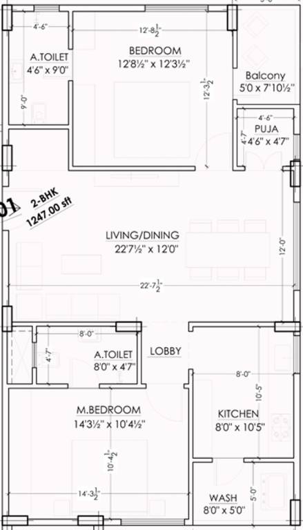 Sri Aero City (2BHK+2T (1,247 sq ft) + Pooja Room 1247 sq ft) Sri Aero City (2BHK+2T (1,247 sq ft) + Pooja Room 1247 sq ft)