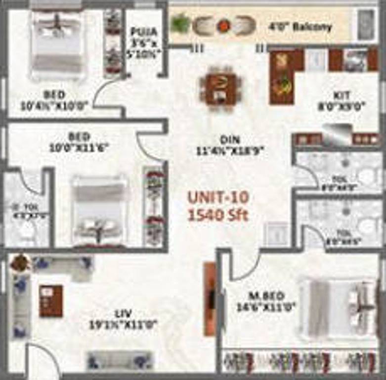 Vijaya Honey Heights (3BHK+3T (1,540 sq ft) + Pooja Room 1540 sq ft)