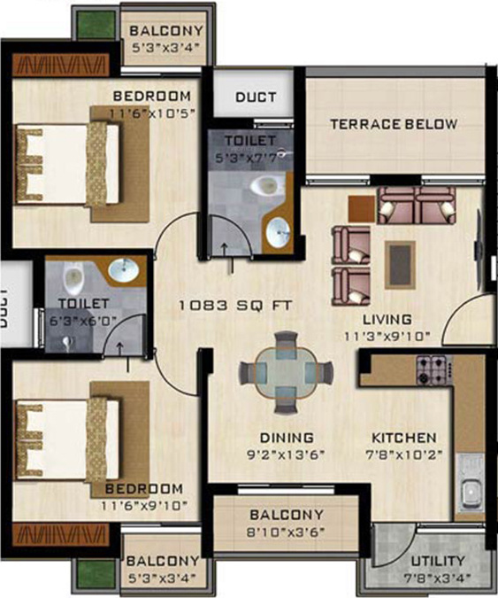 Fomra Celebration (2BHK+2T (1,083 sq ft) 1083 sq ft)
