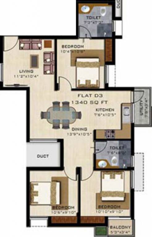 Fomra Celebration (3BHK+2T (1,340 sq ft) 1340 sq ft)