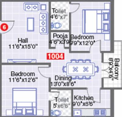 Pavani Pinnacle (2BHK+2T (1,004 sq ft) + Pooja Room 1004 sq ft)