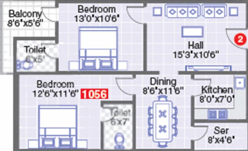 Pavani Pinnacle (2BHK+2T (1,056 sq ft) + Servant Room 1056 sq ft)