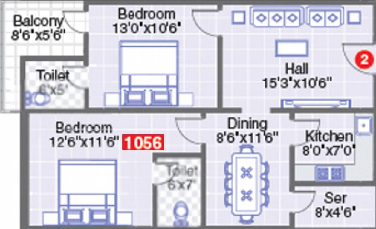 Pavani Pinnacle (2BHK+2T (1,056 sq ft) + Servant Room 1056 sq ft)