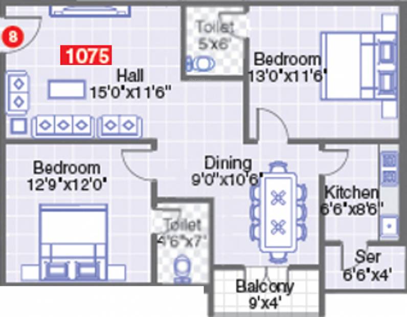 Pavani Pinnacle (2BHK+2T (1,075 sq ft) + Servant Room 1075 sq ft)