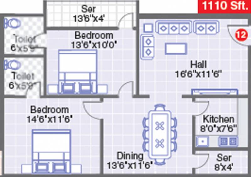 Pavani Pinnacle (2BHK+2T (1,110 sq ft) + Servant Room 1110 sq ft)