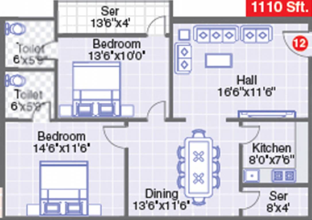 Pavani Pinnacle (2BHK+2T (1,110 sq ft) + Servant Room 1110 sq ft) Pavani Pinnacle (2BHK+2T (1,110 sq ft) + Servant Room 1110 sq ft)