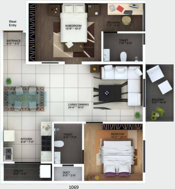 Vivansaa Aurigaa (2BHK+2T (1,069 sq ft) 1069 sq ft)