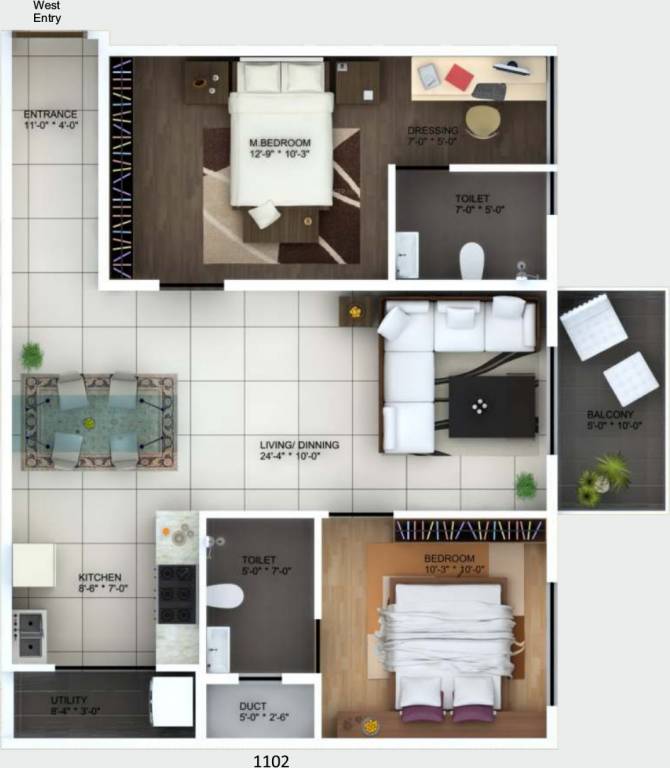 Vivansaa Aurigaa (2BHK+2T (1,102 sq ft) 1102 sq ft)