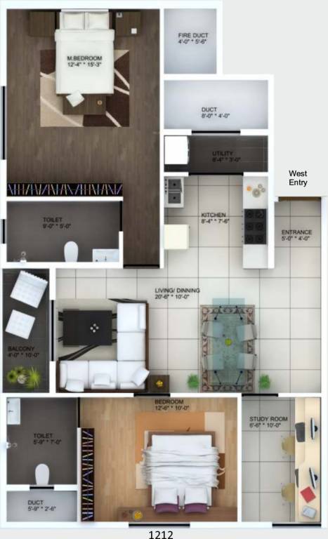 Vivansaa Aurigaa (2BHK+2T (1,212 sq ft)   Study Room 1212 sq ft)