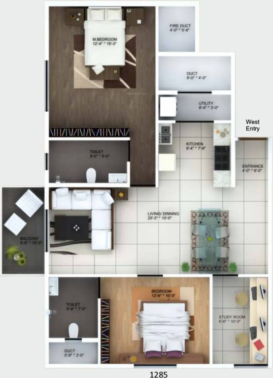 Vivansaa Aurigaa (2BHK+2T (1,285 sq ft) Study Room 1285 sq ft)