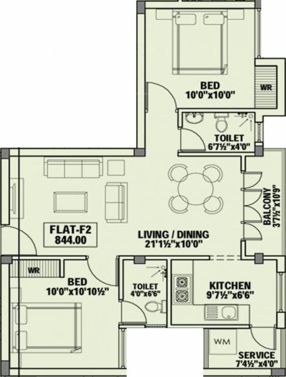 Ample Properties Sai Aghalyaa (2BHK+2T (844 sq ft) 844 sq ft)