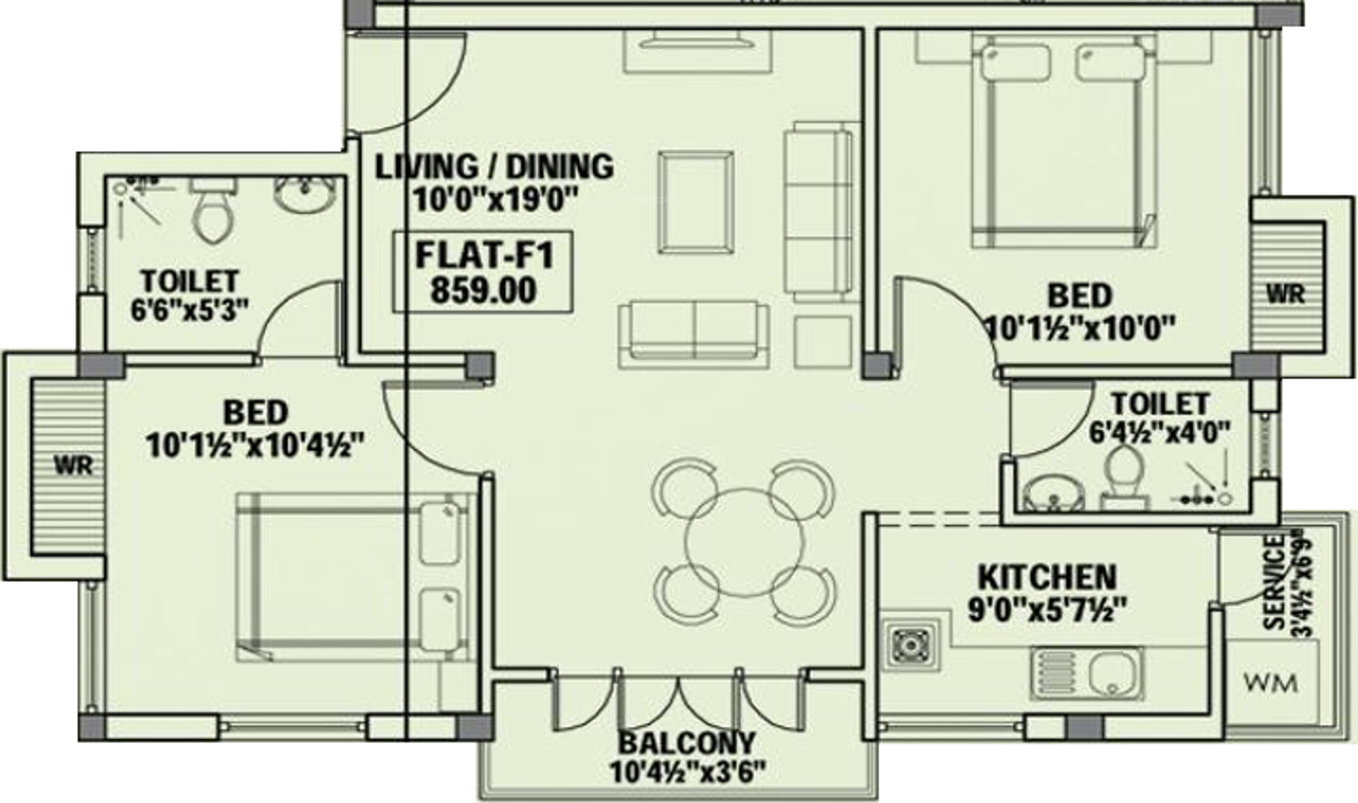 Ample Properties Sai Aghalyaa (2BHK+2T (859 sq ft) 859 sq ft)