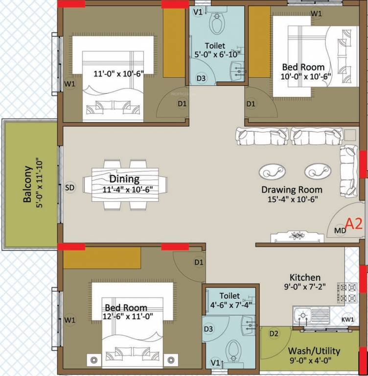 Kumari Amaranthine (2BHK+2T (1,270 sq ft)   Study Room 1270 sq ft)