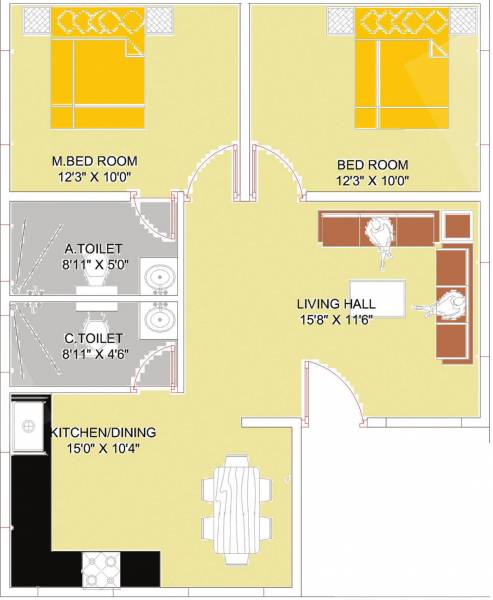 Annciya Serene (2BHK+2T (900 sq ft) 900 sq ft)