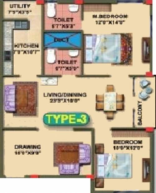  Shree Shyam Residency (2BHK+2T (1,222 sq ft) 1222 sq ft)