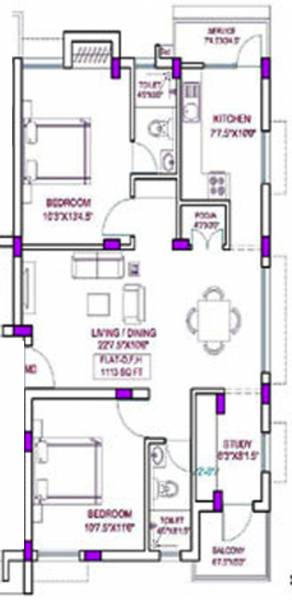 Ample Prasika (2BHK+2T (1,113 sq ft) + Study Room 1113 sq ft)