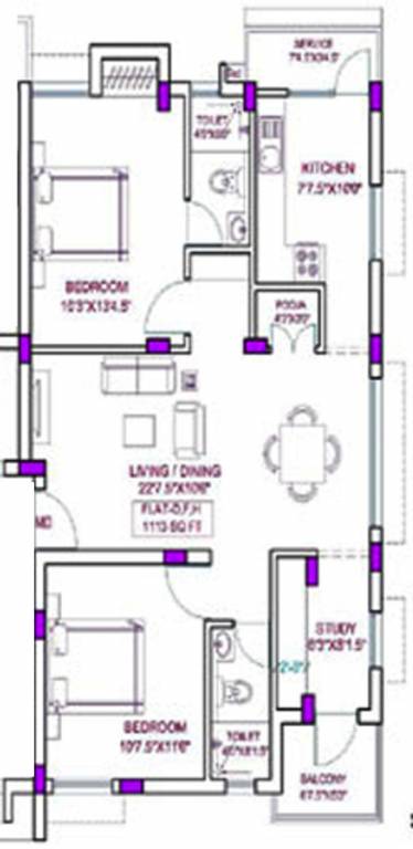 Ample Prasika (2BHK+2T (1,113 sq ft) + Study Room 1113 sq ft)