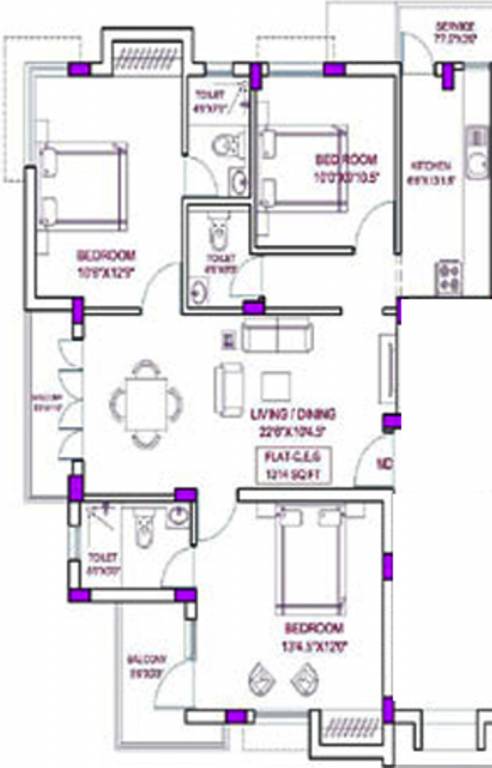 Ample Prasika (3BHK+3T (1,314 sq ft) 1314 sq ft)