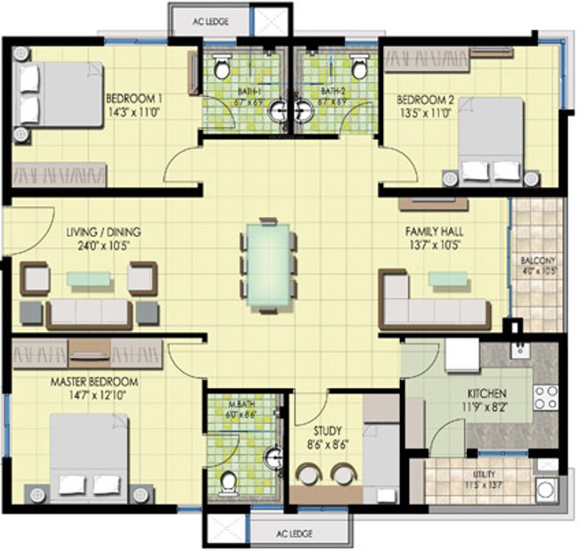 Emami Swanlake (3BHK+3T (1,961 sq ft) + Study Room 1961 sq ft)