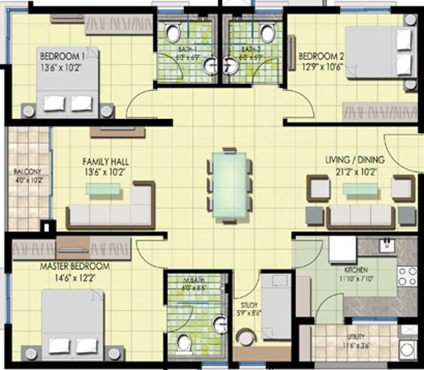 Emami Swanlake (3BHK+3T (1,754 sq ft) + Study Room 1754 sq ft)