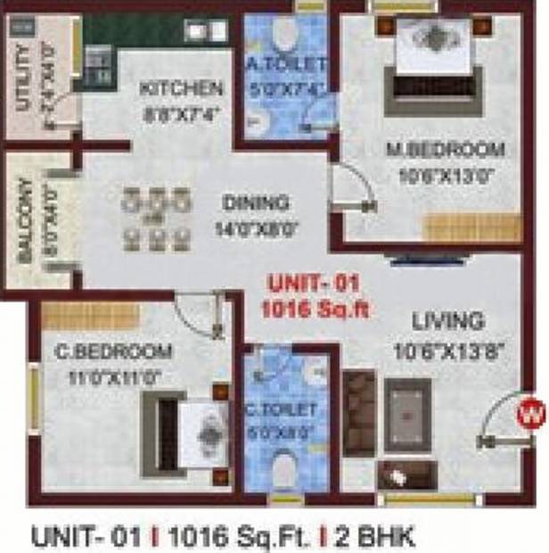 Sree Sai Bajaji Developers SSB Royal (2BHK+2T (1,016 sq ft) 1016 sq ft)