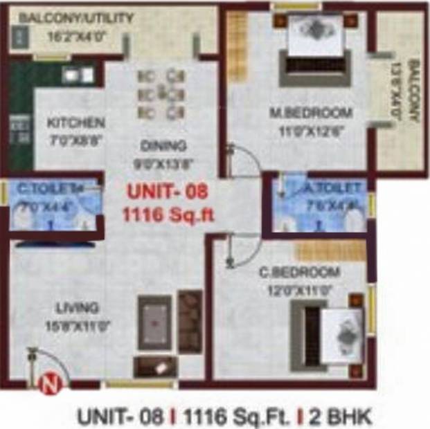 Sree Sai Bajaji Developers SSB Royal (2BHK+2T (1,116 sq ft) 1116 sq ft)