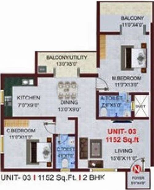 Sree Sai Bajaji Developers SSB Royal (2BHK+2T (1,152 sq ft) 1152 sq ft)