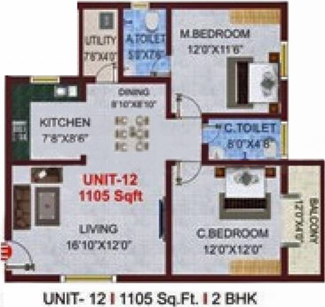 Sree Sai Bajaji Developers SSB Royal (2BHK+2T (1,105 sq ft) 1105 sq ft)