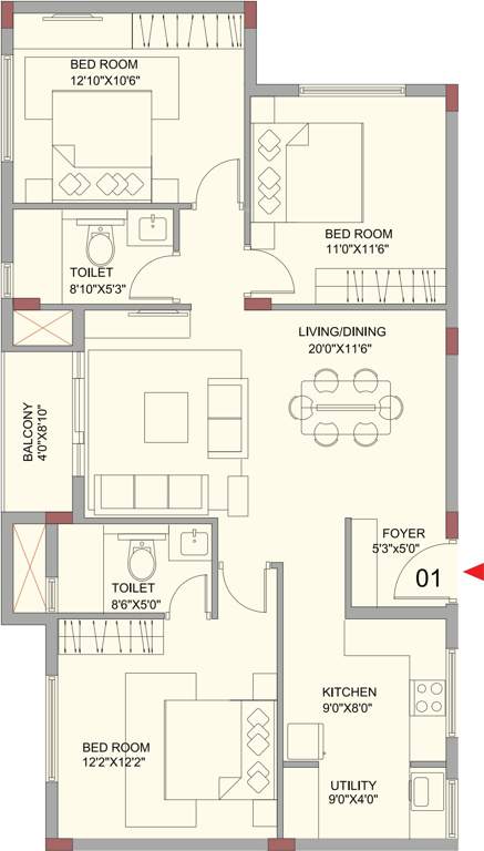 Vistara Sunningdale (3BHK+2T (1,427 sq ft) 1427 sq ft)