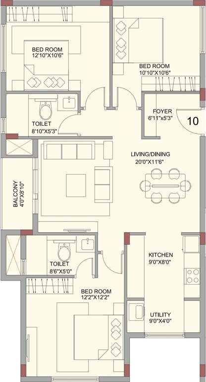 Vistara Sunningdale (3BHK+2T (1,376 sq ft) 1376 sq ft)