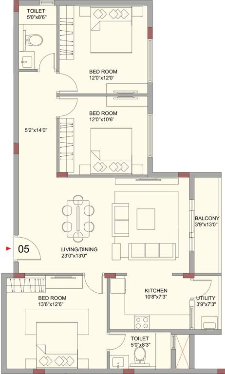 Vistara Sunningdale (3BHK+2T (1,486 sq ft) 1486 sq ft)