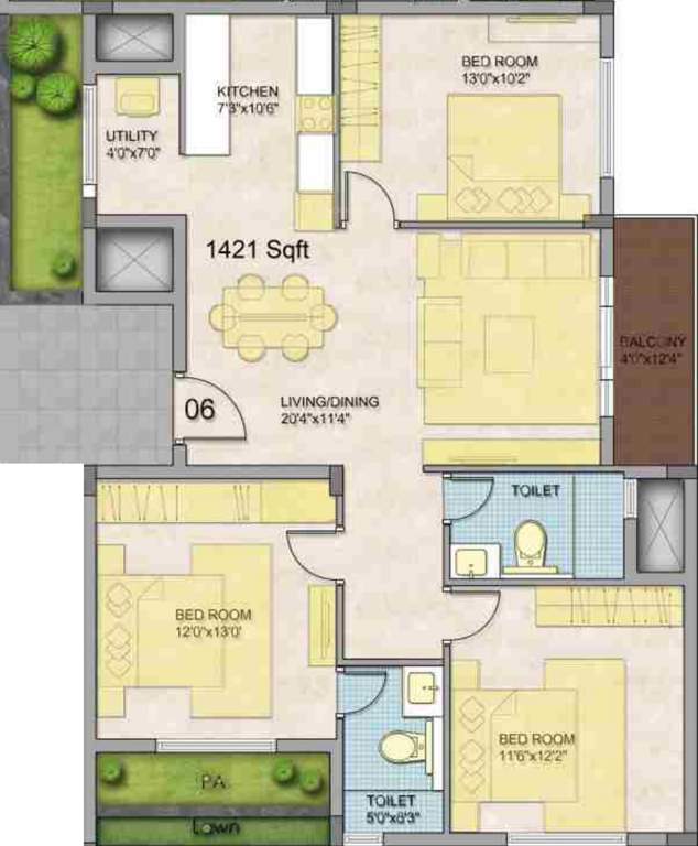 Vistara Sunningdale (3BHK+2T (1,421 sq ft) 1421 sq ft)